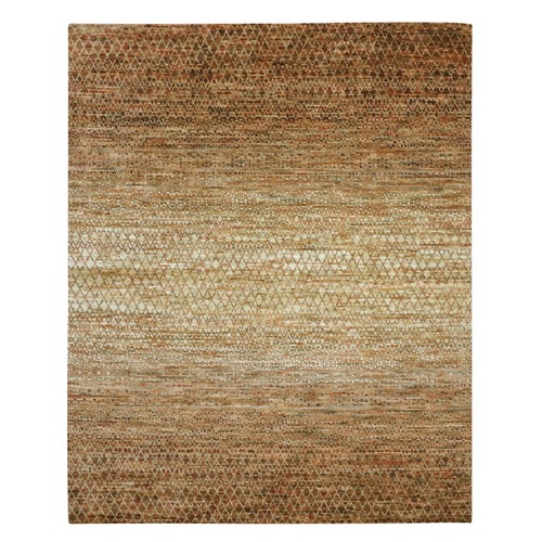 Camel Brown, Hand Knotted, Pure Wool, Grass Design with Looped Pile, Oriental 