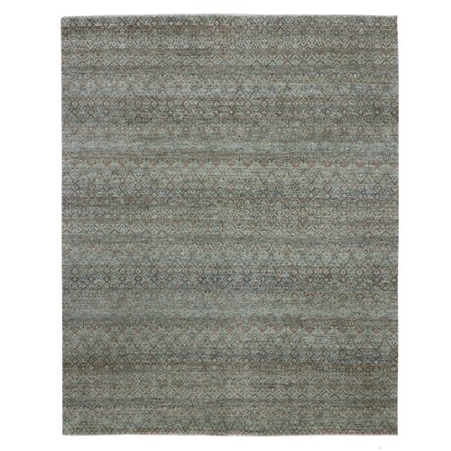Sage Green, Tone on Tone, Hand Knotted, Kohinoor Herat Pattern, Small Geometric Repetitive Diamond Design, Soft Wool, Oriental 