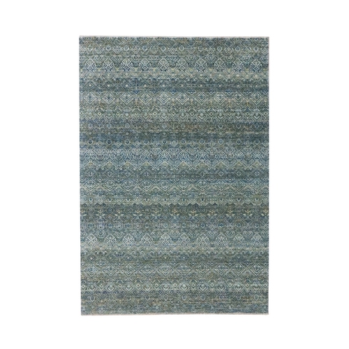 Ocean Blue, Hand Knotted, Kohinoor Herat Pattern, Small Geometric Repetitive Diamond Design, Soft Wool, Tone on Tone, Oriental 