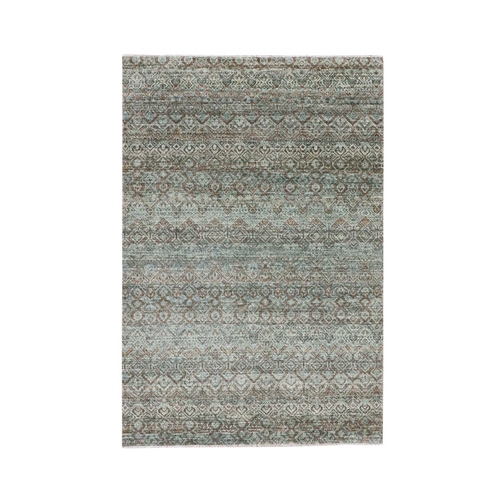 Sage Green, Tone on Tone, Hand Knotted, Kohinoor Herat Pattern, Small Geometric Repetitive Diamond Design, Soft Wool, Oriental 