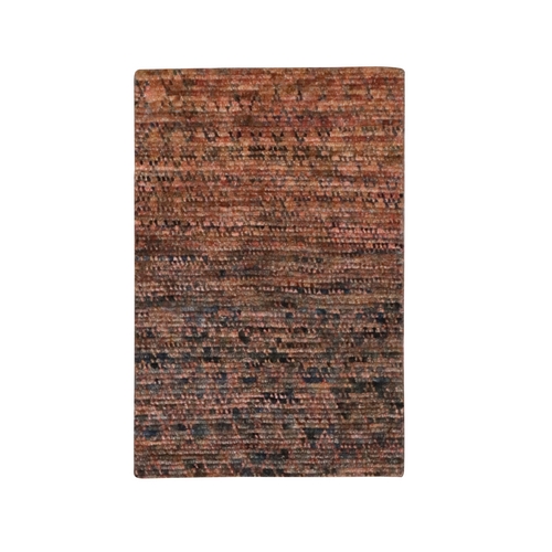 Shades of Brown, Pure Wool, Grass Design with Looped Pile, Hand Knotted, Mat, Sample, Oriental 