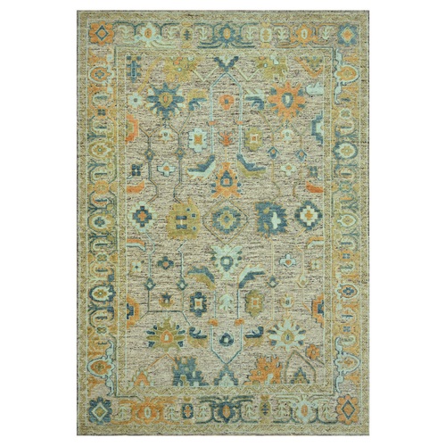 Tan Brown, Oushak with Exposed Warps, Oxidized and Distressed, Pure Wool, Hand Knotted, Oversized, XL, Oriental 