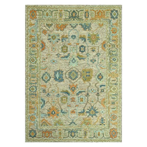 Tan Brown, Hand Knotted, Oushak with Exposed Warps, Oxidized and Distressed, Pure Wool, Oriental Rug