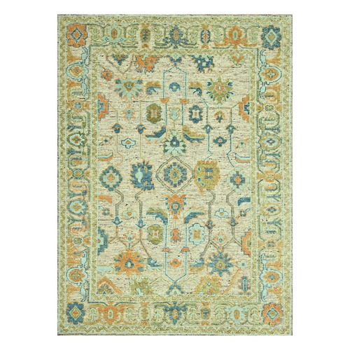 Tan Brown, Oushak with Exposed Warps, Oxidized and Distressed, Hand Knotted, Pure Wool, Oriental Rug
