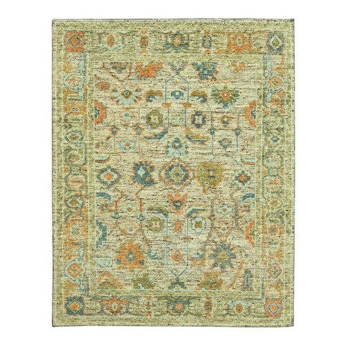 Tan Brown, Oushak with Exposed Warps, Oxidized and Distressed, Hand Knotted, Pure Wool, Oriental Rug