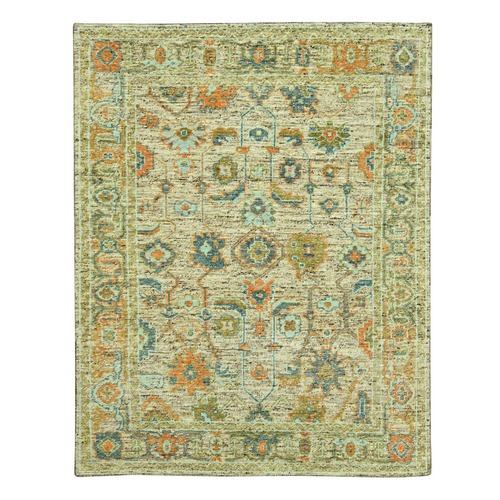 Tan Brown, Oushak with Exposed Warps, Oxidized and Distressed, Hand Knotted, Pure Wool, Oriental Rug