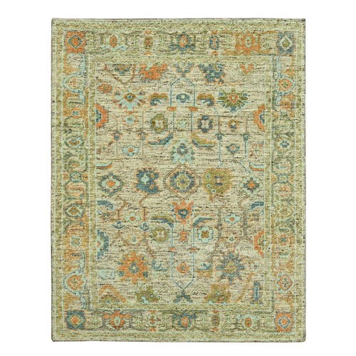 Tan Brown, Hand Knotted, Oushak with Exposed Warps, Oxidized and Distressed, Pure Wool, Oriental Rug