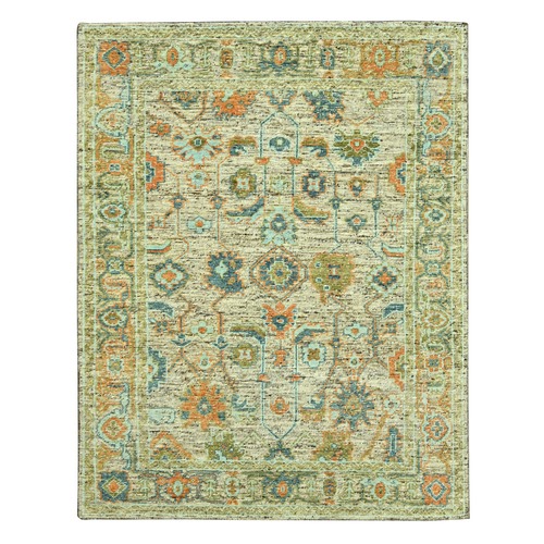 Tan Brown, Oushak with Exposed Warps, Oxidized and Distressed, Pure Wool, Hand Knotted, Oriental Rug