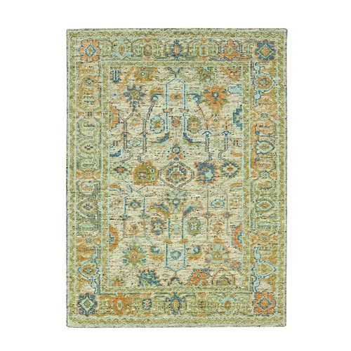 Tan Brown, Oushak with Exposed Warps, Oxidized and Distressed, Hand Knotted, Pure Wool, Oriental Rug