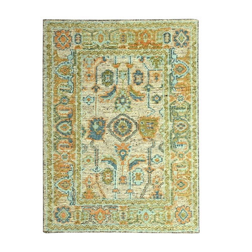 Tan Brown, Hand Knotted, Oushak with Exposed Warps, Oxidized and Distressed, Pure Wool, Oriental Rug