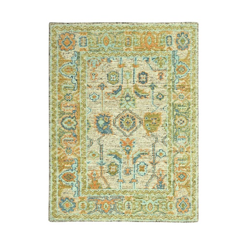 Tan Brown, Oushak with Exposed Warps, Oxidized and Distressed, Hand Knotted, Pure Wool, Oriental Rug