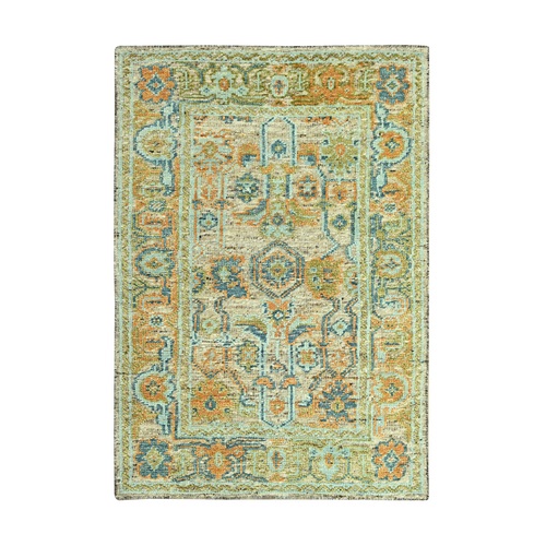 Tan Brown, Oushak with Exposed Warps, Oxidized and Distressed, Hand Knotted, Pure Wool, Oriental Rug