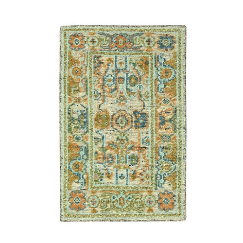 Tan Brown, Oushak with Exposed Warps, Oxidized and Distressed, Hand Knotted, Pure Wool, Oriental Rug