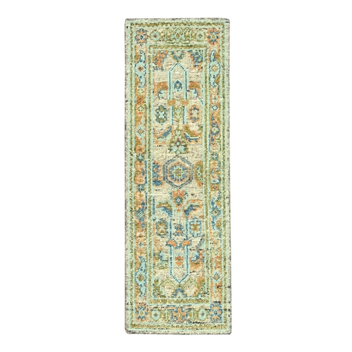 Tan Brown, Hand Knotted, Oushak with Exposed Warps, Oxidized and Distressed, Pure Wool, Runner, Oriental Rug