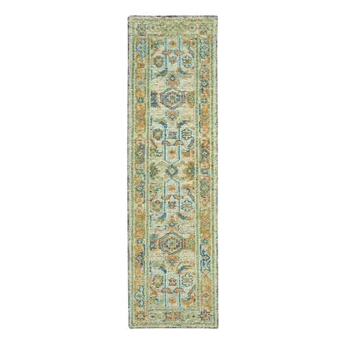 Tan Brown, Oushak with Exposed Warps, Oxidized and Distressed, Pure Wool, Hand Knotted, Runner, Oriental Rug