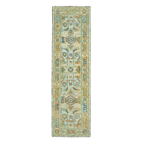 Tan Brown, Oushak with Exposed Warps, Oxidized and Distressed, Hand Knotted, Pure Wool, Runner, Oriental Rug