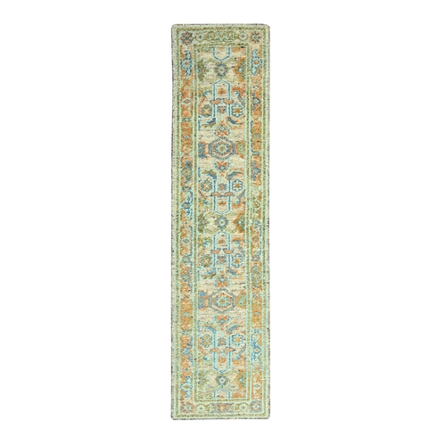 Tan Brown, Oushak with Exposed Warps, Oxidized and Distressed, Pure Wool, Hand Knotted, Runner, Oriental Rug