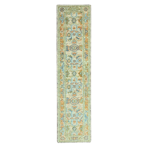 Tan Brown, Oushak with Exposed Warps, Oxidized and Distressed, Hand Knotted, Pure Wool, Runner, Oriental Rug