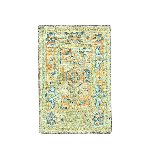 Tan Brown, Oushak with Exposed Warps, Oxidized and Distressed, Pure Wool, Hand Knotted, Sample, Mat, Oriental Rug