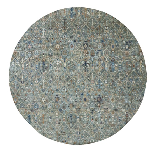 Sage Green, Trellis Borderless Garden Design, Agra, Hand Knotted, Hand Spun New Zealand Wool,
Oversized, Round, Oriental Rug
