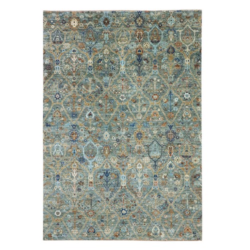 Sage Green, Hand Knotted, Trellis Borderless Garden Design, Agra, Hand Spun New Zealand Wool,
Oriental Rug
