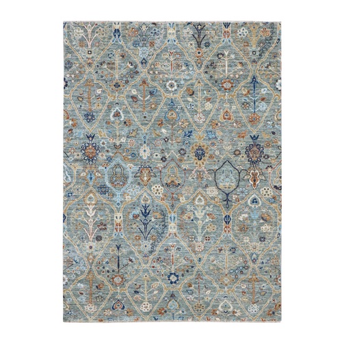 Sage Green, Agra, Trellis Borderless Garden Design, Hand Knotted, Hand Spun New Zealand Wool, Oriental Rug
