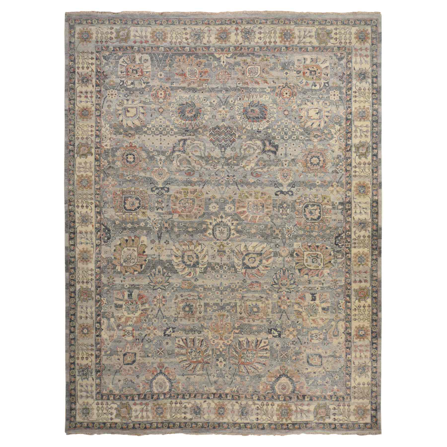 Oushak-And-Peshawar-Hand-Knotted-Rug-391570