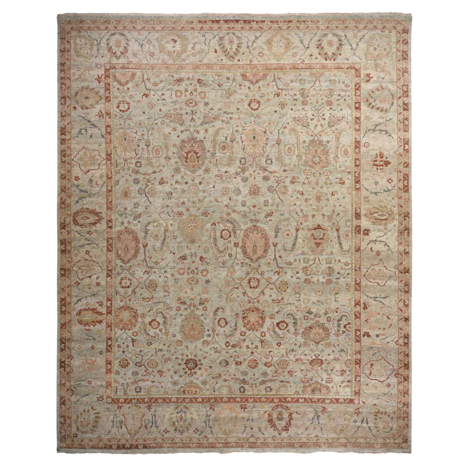 Oushak-And-Peshawar-Hand-Knotted-Rug-391575