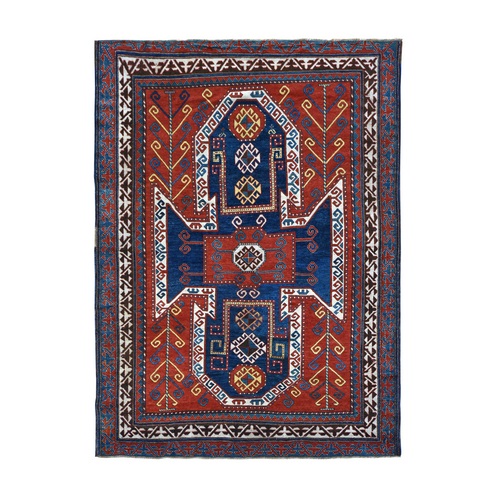 Scarlet Red, Antique Caucasian Swan Kazak, Vegetable Dyes, Good Condition, No Repairs, Clean, Rare Large Size, 100% Wool, Hand knotted Oriental Rug