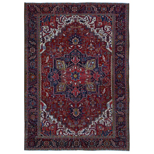 Chili Red, Antique Persian Heriz, Hand Knotted, Pure Wool, Full Pile, Mint Condition, Clean, Sides and Ends Professionally Secured, Oriental Rug