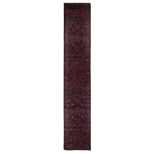 Imperial Red, Antique Persian Sarouk, Even Wear, Hand Knotted, Clean, Pure Wool, Sides and Ends Professionally Secured, Runner Oriental Rug