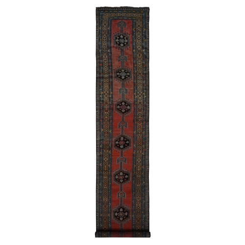Flamed Scarlet, Antique Persian Bidjar Runner, Mint Condition, Full  Pile, Clean and Soft, Open Field Anchored Medallion Design, Sides and Ends Professionally Secured, Hand Knotted, XL Runner Oriental Rug