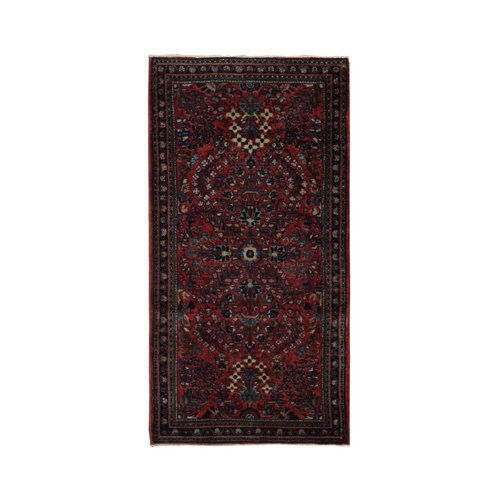 Ribbon Red, Antique Persian Sarouk, Mint Condition, Full Pile, Clean and Soft, Sides and End Professionally Secured, Hand Knotted, Mat Oriental Rug