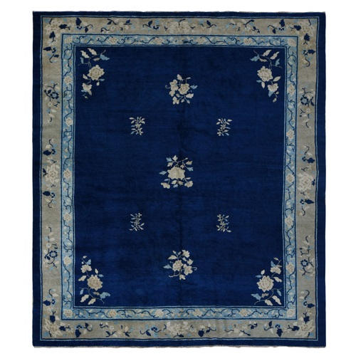 Phthalo Blue, Antique Chinese Peking, Good Condition, Nice Pile Throughout with Almost No Wear, Clean and Soft, Sides and End Professionally Secured, Hand Knotted Oriental Rug