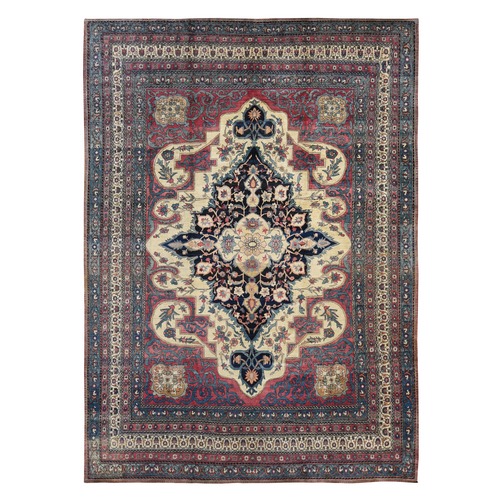Velvet Red with Multiple Borders, Antique Persian Lavar Kerman Medallion Design, 100% Wool Full Pile, Clean and Soft, Sides and Ends Professionally Secured, Hand Knotted, Oriental Rug