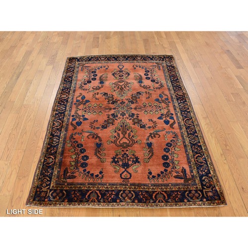 Orange Rust, Antique Persian Sarouk Mohajoren in Good Condition, 100% Wool, Hand Knotted, Clean with Soft Pile Oriental 