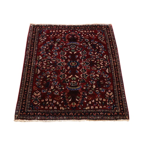 Dahlia Red, Antique Persian Sarouk, Organic Wool, Hand Knotted Even Wear, Mat In Good Condition, Oriental Rug