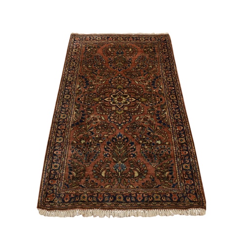 Mahagony Rose, Antique Persian Sarouk Mat In Mint Condition, Clean and Soft, Pure Wool, Full Pile Hand Knotted Oriental Rug