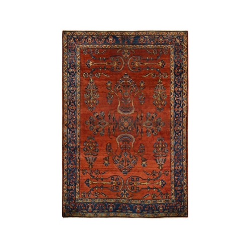 Paprika Red, Antique Persian Mohajaran Sarouk In Good Condition, Organic Wool, Some Wear, Soft And Clean, Hand Knotted Oriental Rug 