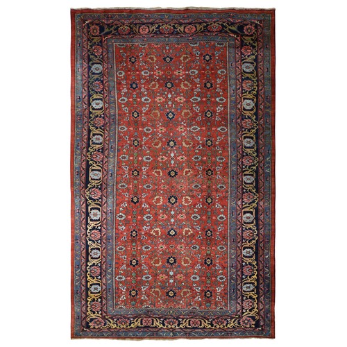 Prismatic Red, Antique Persian Bijar with All Over Flower Design, Wool Weft, XL Long and Narrow, Good Condition, Thick and Plush, 100% Wool, Hand Knotted Oriental Rug