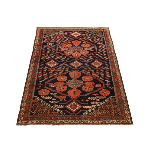 Midnight Blue with a Mix of Red, Antique North West Persian with Double Medallion Design, Geometric Design, Clean and in Excellent Condition, 100% Wool, Hand Knotted, Oriental 