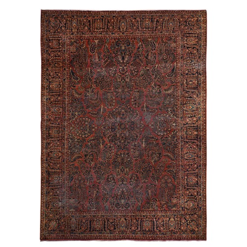 Cinnamon Red, Antique Persian Sarouk, Clean, Soft, Sheared Down, Low Pile, 100% Wool, Hand Knotted, Oriental Rug