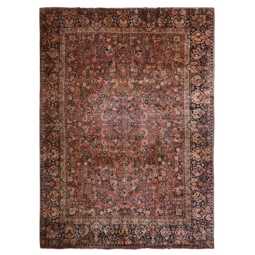 Cinnamon Red, Antique Persian Sarouk, Clean, Excellent Condition, Light and Dark Side Highlights, Soft with Sides and Ends Secured, 100% Wool, Hand Knotted, Oversized, Oriental Rug