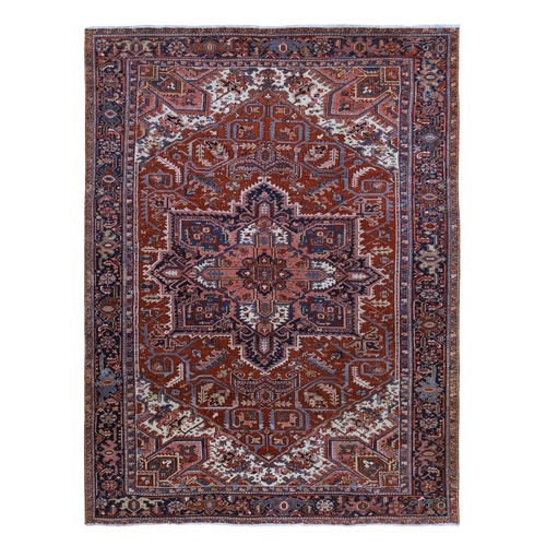 Scarlet Red, Antique Persian Heriz, Clean, Excellent Condition, Light and Dark Side Highlights, Soft with Sides and Ends Secured, Full Pile, 100% Wool, Hand Knotted Oriental Rug