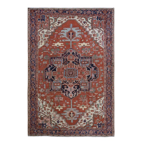 Chili Red, Antique Persian Serapi, Clean, Good Condition, Even Wear, Soft with Sides and Ends Secured, 100% Wool, Hand Knotted Oriental Rug