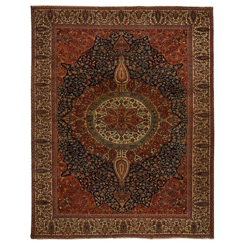 Chili Red, Antique Persian Fereghan Sarouk, Sun Burst Design, Even Wear, Clean, Soft and Pliable, Sides and Ends Professionally Secured, 100% Wool, Hand Knotted Oriental Rug