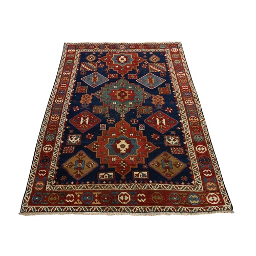 Yale Blue, Antique North West Persian, Geometric Tribal Motif, Even Wear, Clean, Soft and Pliable, Sides and Ends Professionally Secured, 100% Wool, Hand Knotted, Vegetable Dyes, Oriental Rug