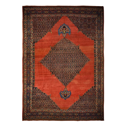 Copper Red, Antique Persian Bidjar, Open Field Anchor Medallion Design, Good Condition, Clean, Abrush, Sides and Ends Professionally Secured, 100% Wool, Hand Knotted, XL, Oversized, Oriental 