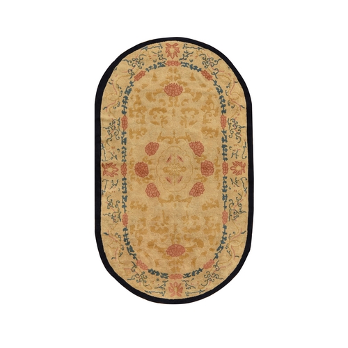 Khaki Brown, Antique Chinese Peking, Full Pile, Clean, Excellent Condition, Oval Shape, 100% Wool, Hand Knotted Oriental 
