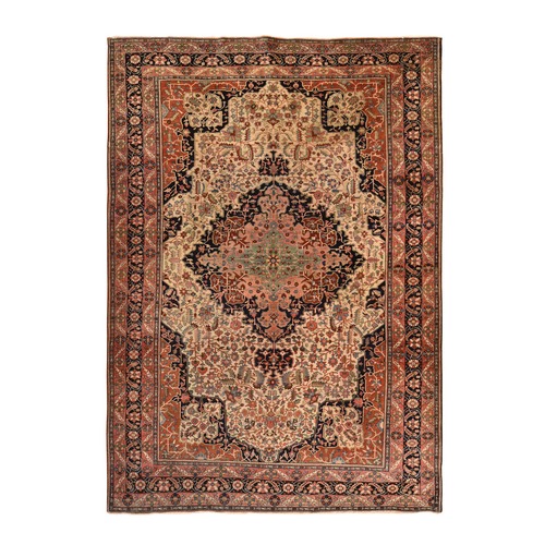 Chiffon White, Antique Persian Sarouk Fereghan, Intricate Small Flower and Serrated Leaf Center Medallion Design, Good Condition and Clean, 100% Wool, Hand Knotted, Oriental 
